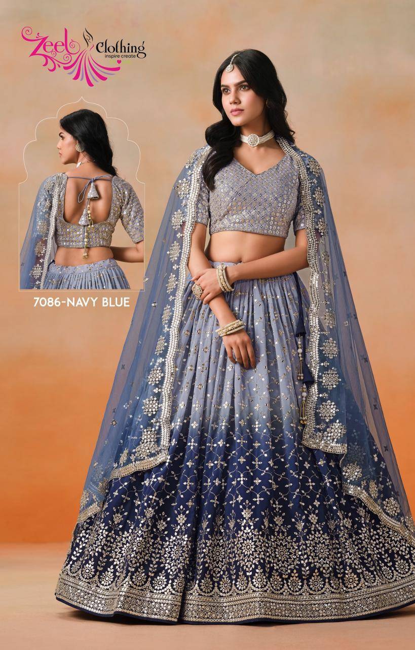 Elegance Georgette Navy Blue Affordable lehenga choli wholesalers in Mumbai